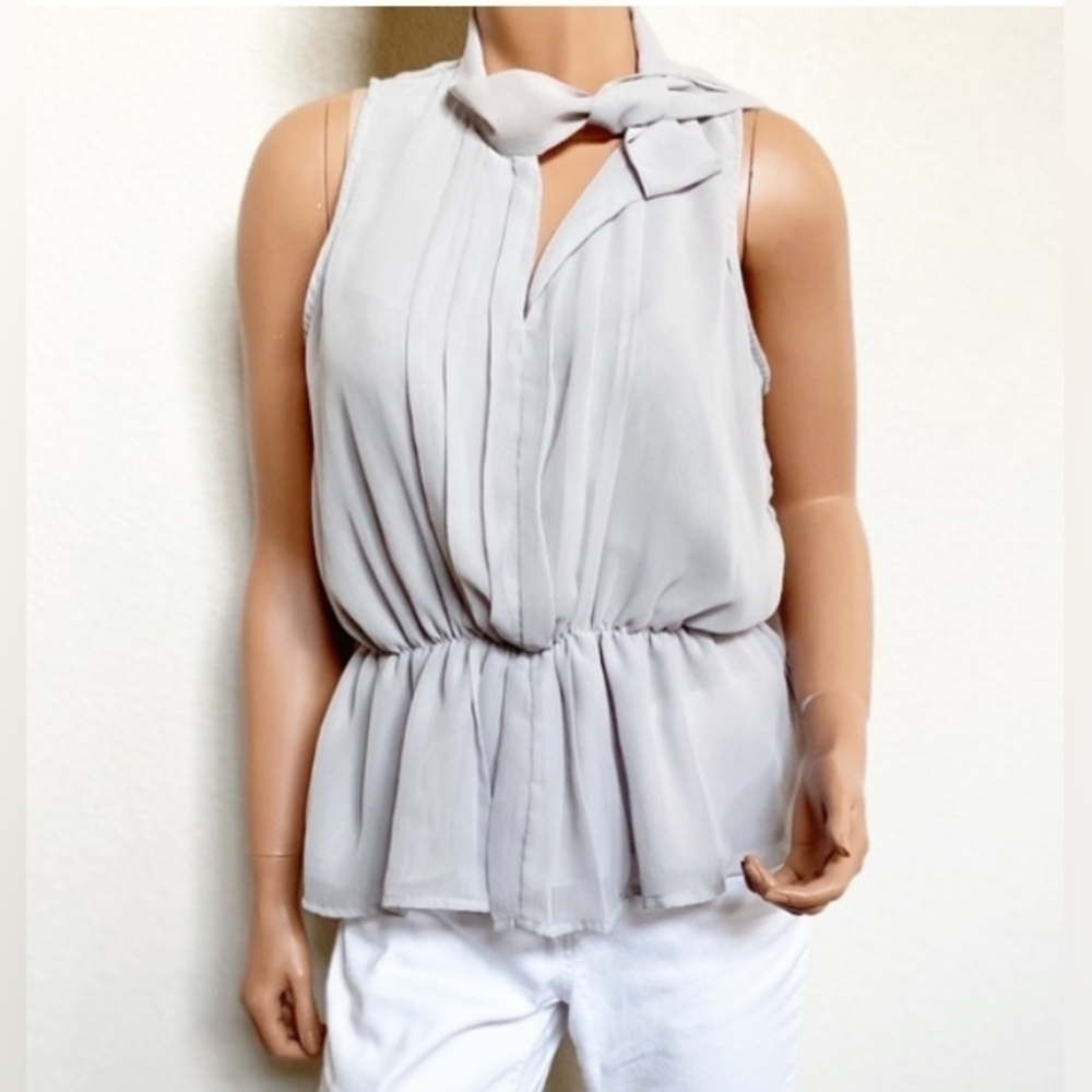 George Gray Sleeveless Tie Collard Chic Top Size L